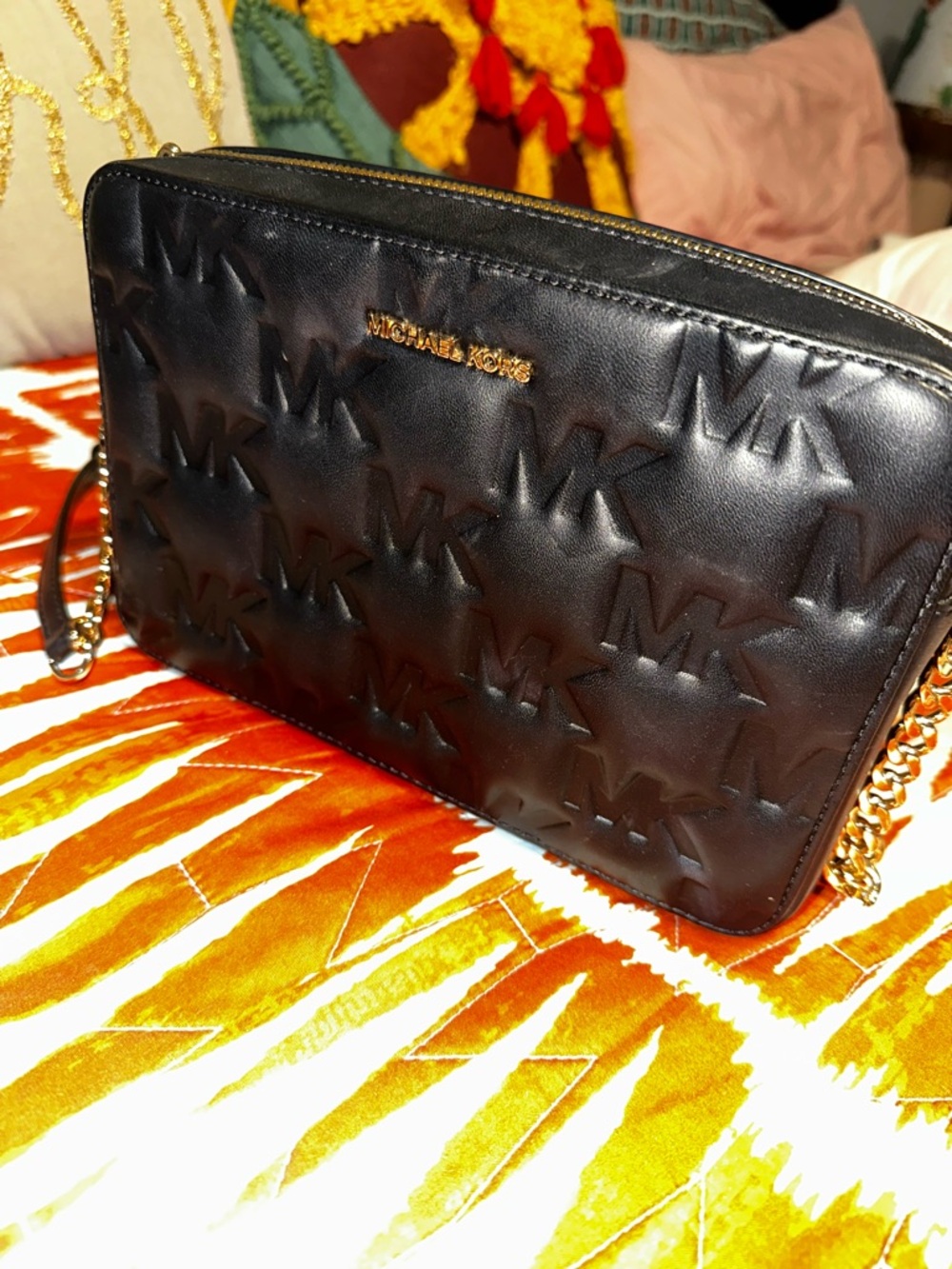 Michael Kors Black Quilted MK Logo Crossbody with Gold Hardware - Picture 2 of 8